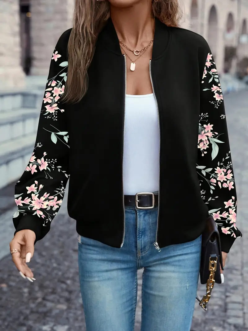 Floral Print Zip-Up Jacket