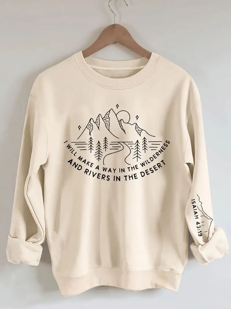 Mountains & Letter Print Vintage T-Shirt