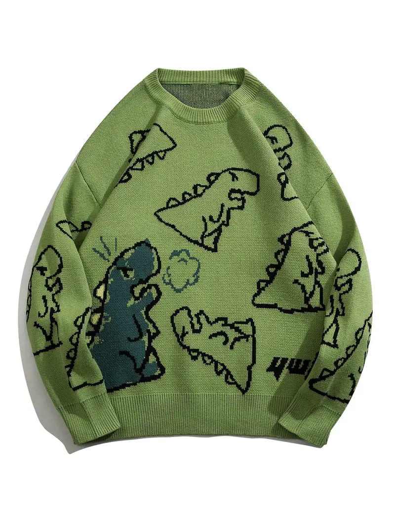 Cartoon Dinosaur Pattern Knitted Sweater